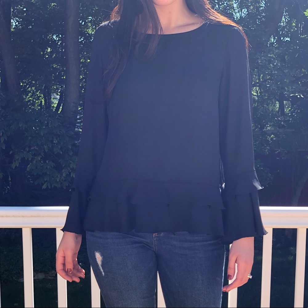 Black long sleeve pagoda sleeve shirt